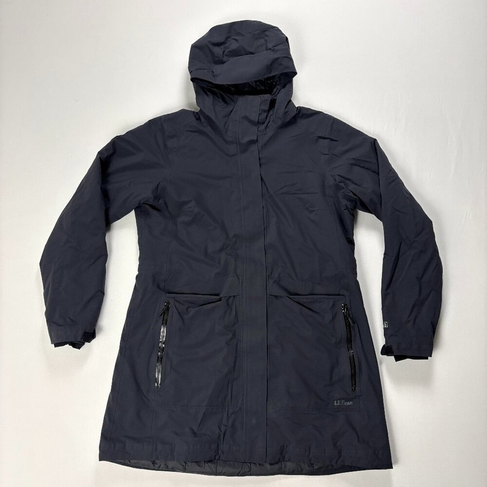 LL Bean Womens PrimaLoft Packaway Hooded Jacket Black Sz L Coat Winter Tek